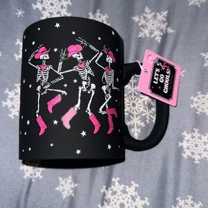 Halloween cowboy skeleton soft touch coffee mug